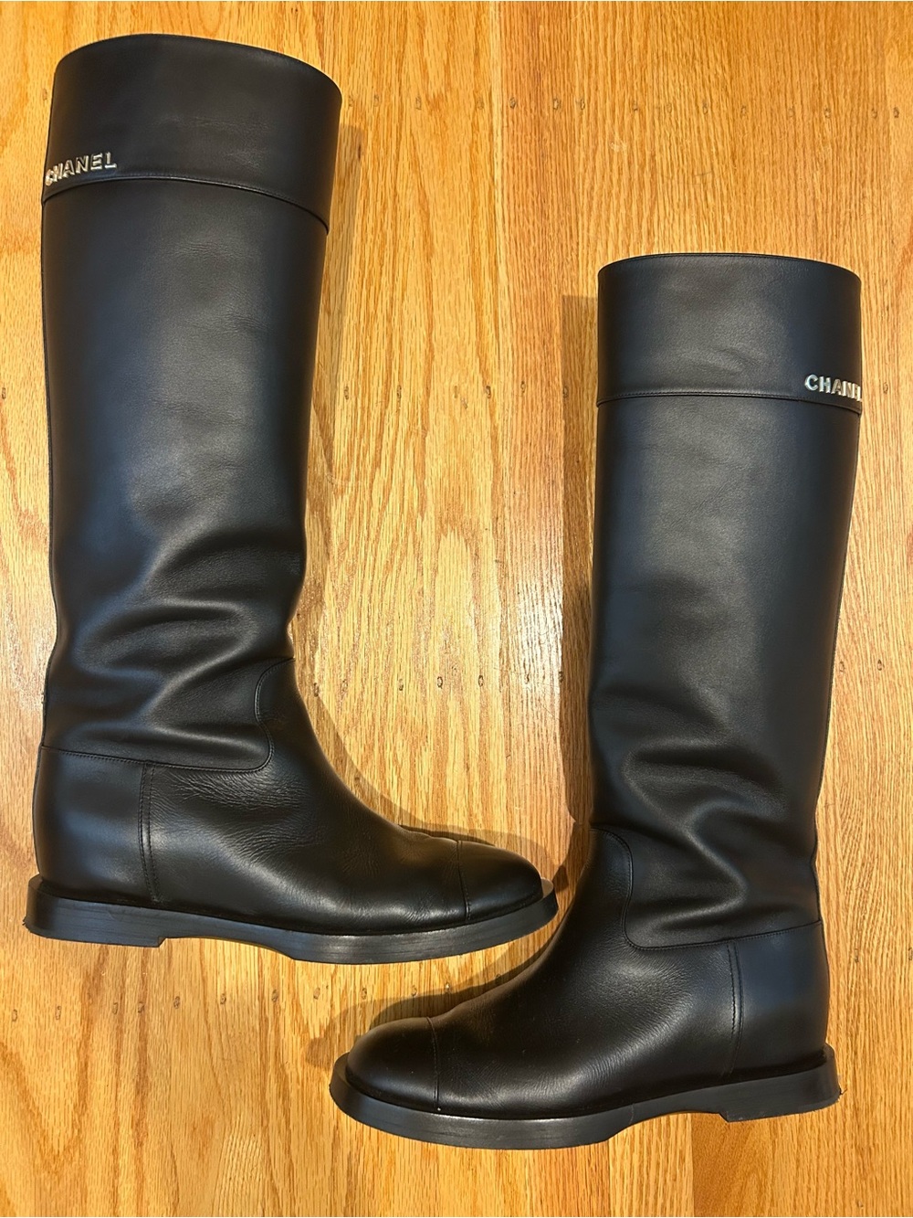 Chanel Black Leather Knee-High Boots